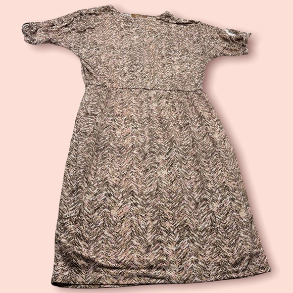 ELLEN TRACY|Boat Neck Herringbone print 3/4 sleeve midi dress w/ruch/tie sleeves - Picture 8 of 14